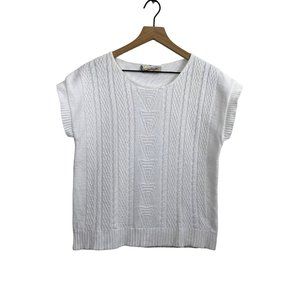 Diane Von Furstanberg Vintage White Short Sleeve Cable Knit Sweater Size Medium
